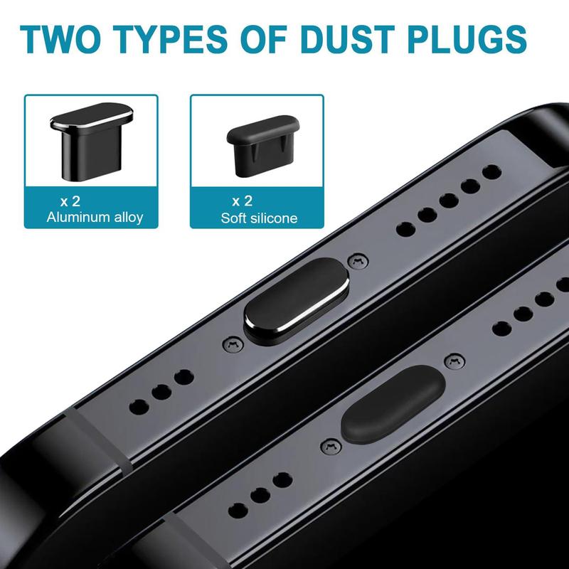 USB C Dust Plug, 2 Aluminum Alloy Dust Plug & 2 Silicone Dust Plug & 5 Anti-static Cotton Swabs, Phone Accessories Compatible with iPhone 15