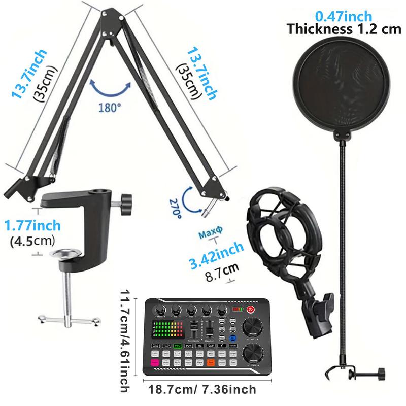 F998 Podcast Equipment Bundle, 1 Set Audio Mixer & Microphone, Multifunctional Podcast Device with Microphone for Live Streaming, Podcast Recording, PC