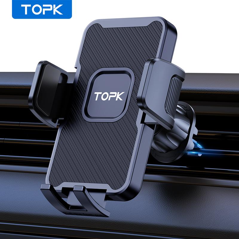 Car Phone Holder Mount,TOPK Upgrade Auto Locking Universal Phone Stand Holder with Hook Clip for Car Air Vent for iPhone Samsung