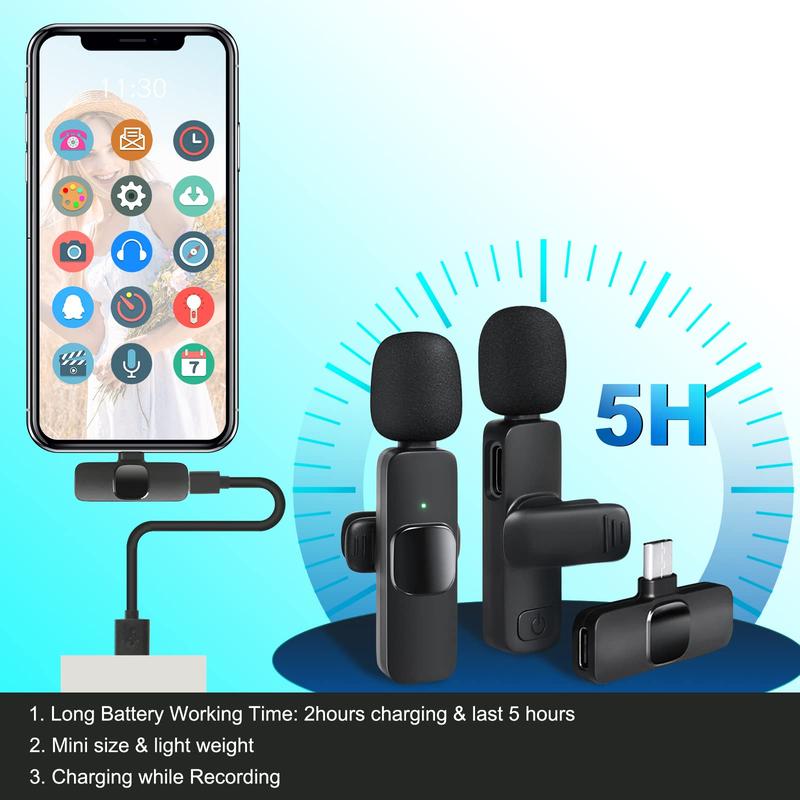 1 count  Professional Wireless Lavalier Lapel Microphone for iPhone, Android, iPad - Cordless Omnidirectional Condenser Recording Mic for Interview Video Podcast Vlog