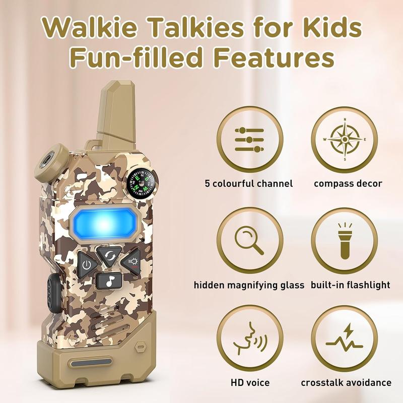 Toys for 3-12 Year Old Boys Girls,Walkie Talkies for Kids with 5 Colourful Channels,Compass Flashlight and Magnifying Glass,3 Miles Range for Outside, Camping, Hiking,for Christmas and Birthday Gifts