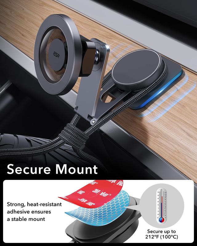 ESR Dashboard Magnetic Car Mount, Compatible with MagSafe Car Mount, Tesla Touchscreen Car Phone Holder Mount, Magnetic Phone Holder for Car, for iPhone 15 14 13 12, Charging Not Supported, Grey Accessories Foldable Smartphone Cellphone Folding Stand