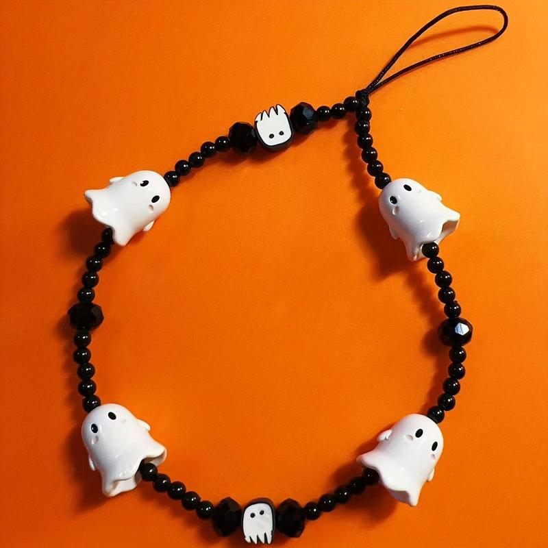 Ghost Design Beaded Phone Chain, Ghost Phone Lanyard, Phone Strap for Women & Girls, Mobile Phone Decoration Accessories