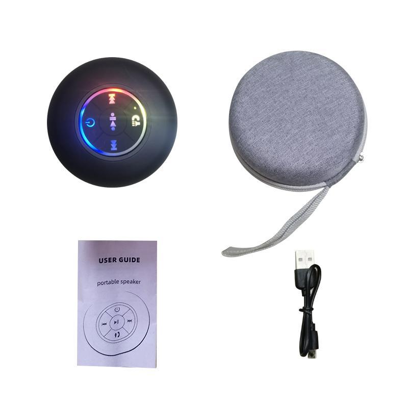 Waterproof Suction Cup Speaker, Portable Wireless Speaker with LED Light, Rechargeable BT Speaker with Storage Bag for Home, Outdoor, Camping