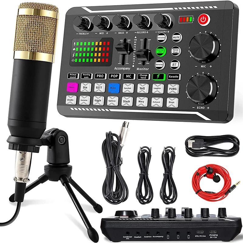 Portable Microphone Kit, USB Rechargeable Streaming Microphone Kit with Audio Mixer & Condenser Recording Microphone, Condenser Mic Set, Podcast Microphone Set for Livestreaming, Podcasting, Studio Equipment