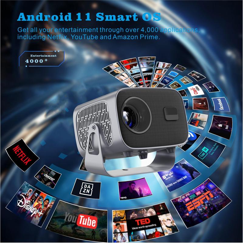 4K Mini Projector 16000 Lumen LED 1080P WiFi Bluetooth UHD Portable Home Theater, 2.4 5G WiFi Smart Projector 4K  200 ANSI, 200 Inch Screen, Built-in speaker, Auto Keystone Correction Portable Projector, BT 5.2, 360 Degree Flip, Home Video Projector