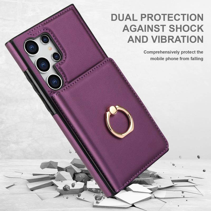 Wallet Case with Card Holder, 1 Count 360° Rotation Ring Kickstand Magnetic Clasp & Durable Shockproof Cover for Samsung Galaxy S24 S23 S22 S21 Ultra S23 FE S21 FE