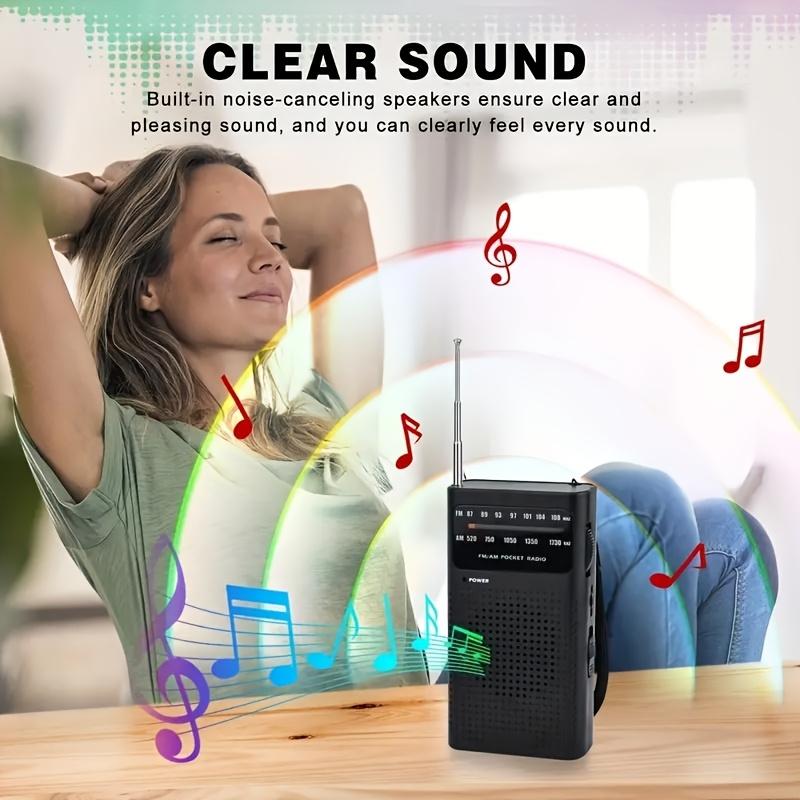 Portable AM FM Radio with Speaker, Headphone Jack, Remote Control, Non-Waterproof, LED Display, Use 2 AA Batteries, Black, Suitable for Indoor, Outdoor and Emergency Use