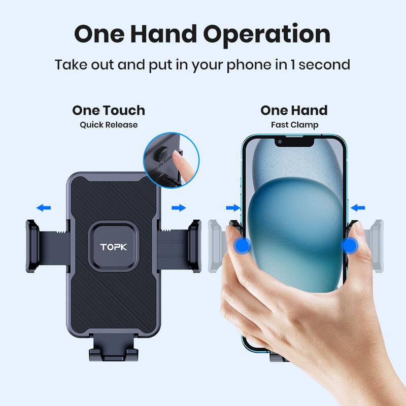 Car Phone Holder Mount,TOPK Upgrade Auto Locking Universal Phone Stand Holder with Hook Clip for Car Air Vent for iPhone Samsung