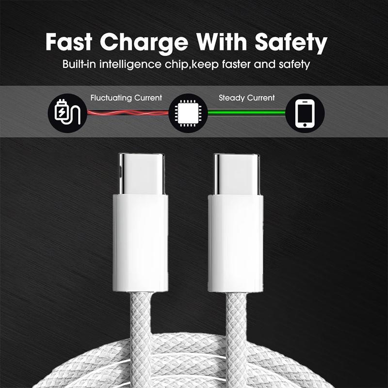 PD 60W Fast Charging Data Cable, Type-C to Type-C Braided Charging Cable, Mobile Phone Accessories Compatible with iPhone 16 15 Series