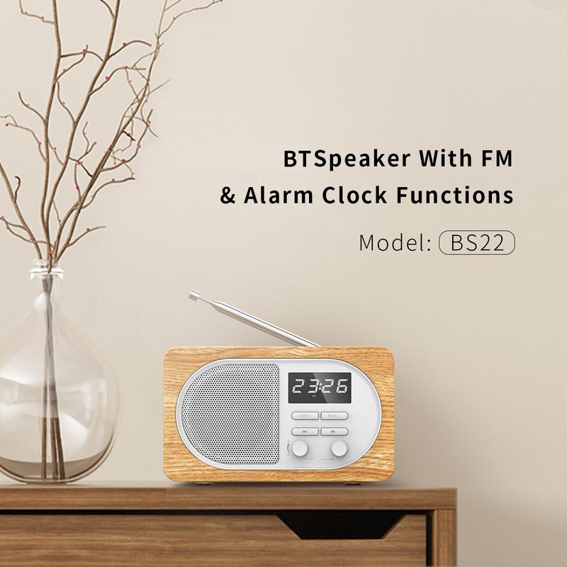 Alarm Clock Radio Bluetooth speaker, Alarm Clocks for Bedrooms, FM Radio, BT5.0,Digital Alarm Clock with Wireless Charging, Hand-free CallingSpeakers with Bluetooth, USB&Aux&TF card Port,