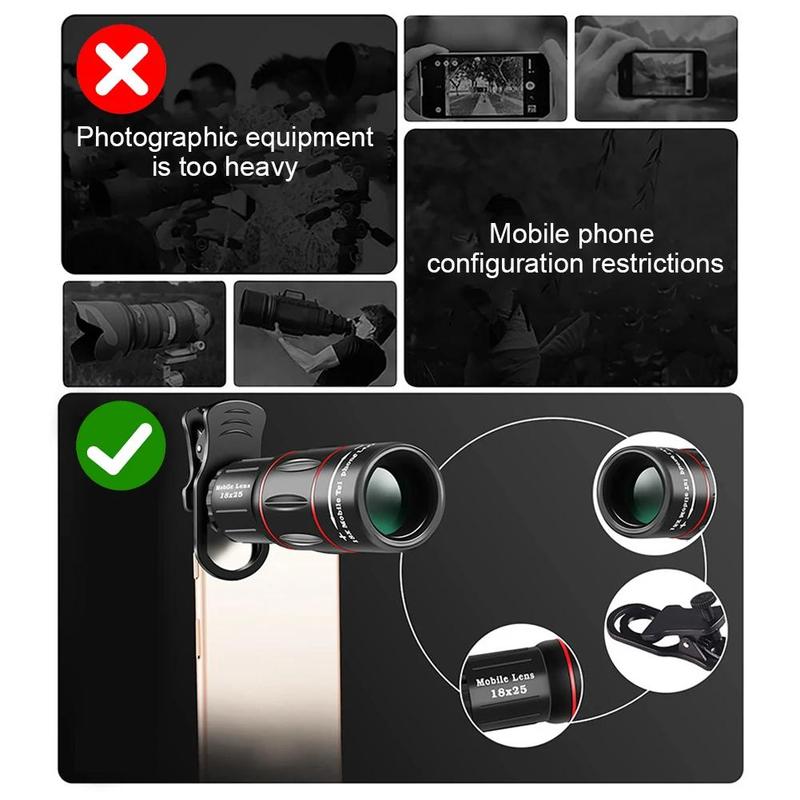 Universal Phone External Long-range Lens, 18X Optical Zoom Lens, Phone Camera Single-eye Lens, Suitable for Most Smartphones