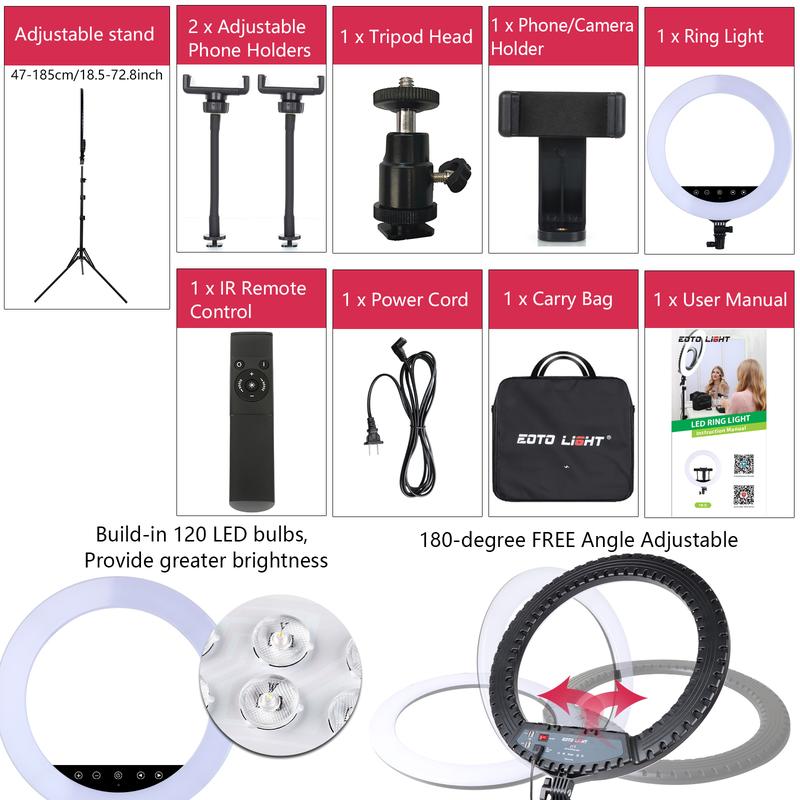 21 inch LED Ring Light with Tripod Stand, Large Selfie Ring Light with Touch Panel for YouTube Vlog Video Shooting, Makeup Studio Portrait with Carrying Bag and Remote Controller, CRI>97