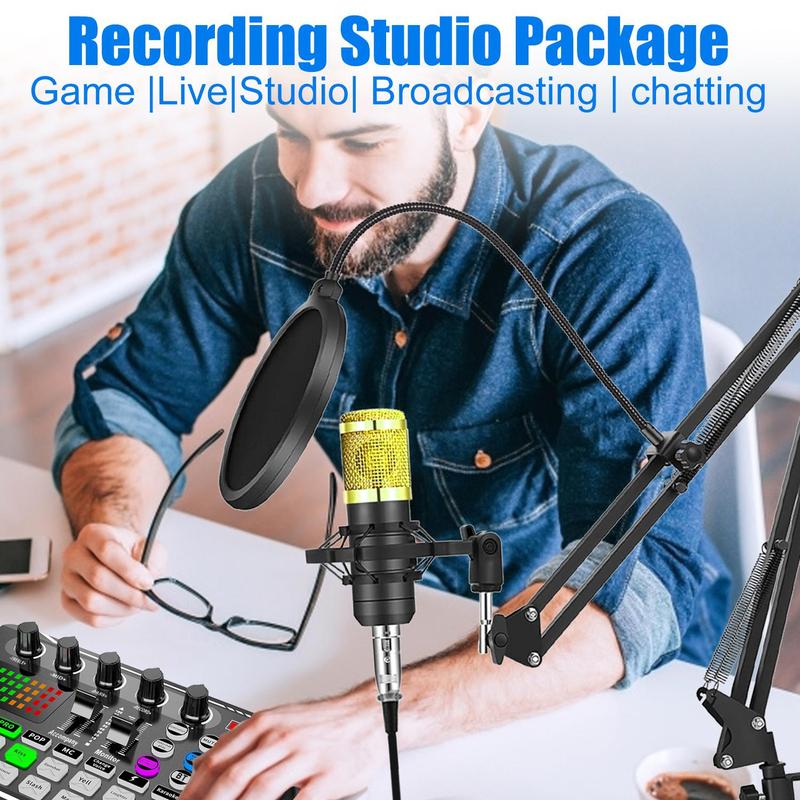 F998 Podcast Equipment Bundle, 1 Set Audio Mixer & Microphone, Multifunctional Podcast Device with Microphone for Live Streaming, Podcast Recording, PC