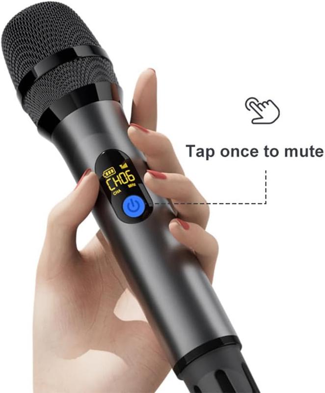 Wireless Microphone UHF with Alloy Shell, Rechargeable Wireless Handheld Microphone Wireless Mic Cordless Microphone for Speaking, Microfono Inalambrico Professional for Karaoke Singing DJ