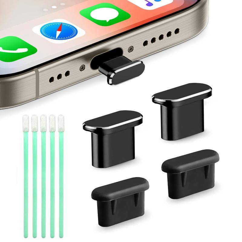 USB C Dust Plug, 2 Aluminum Alloy Dust Plug & 2 Silicone Dust Plug & 5 Anti-static Cotton Swabs, Phone Accessories Compatible with iPhone 15