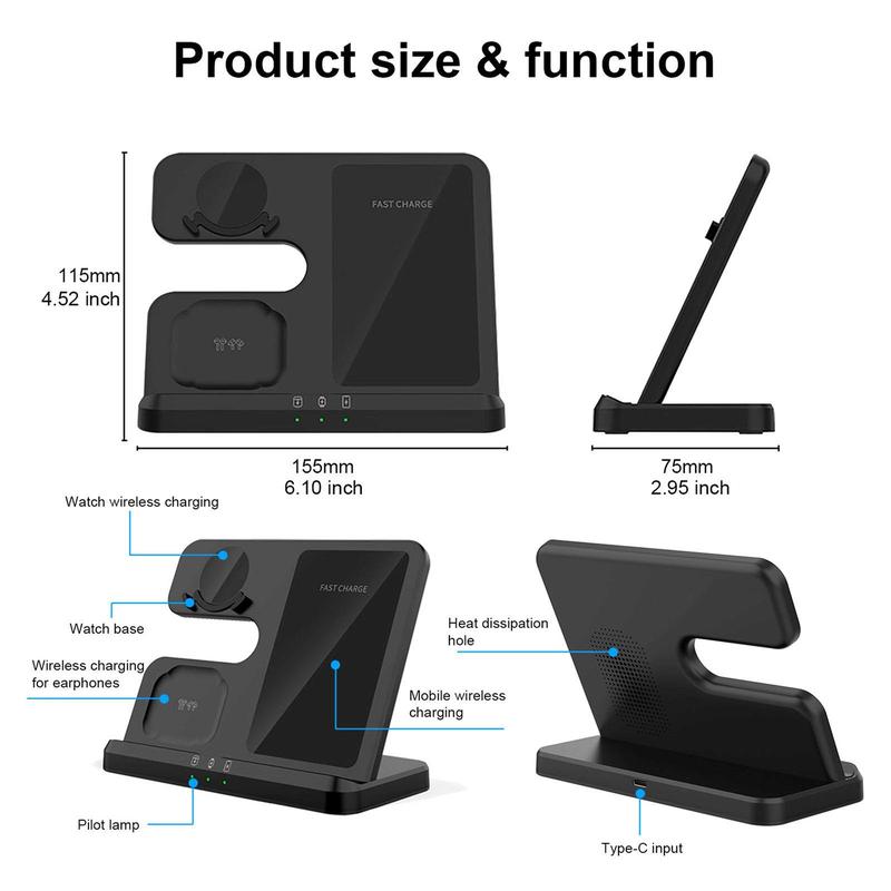 FDGAO 3 in 1 Wireless Charger, Fast Charging Station for Samsung Galaxy S24 S23 S22 S21 S20, Note Series, Z Flip Fold, Galaxy Watch 7 6 5 Pro 5 4, Active 2 1，Buds+ Pro Live