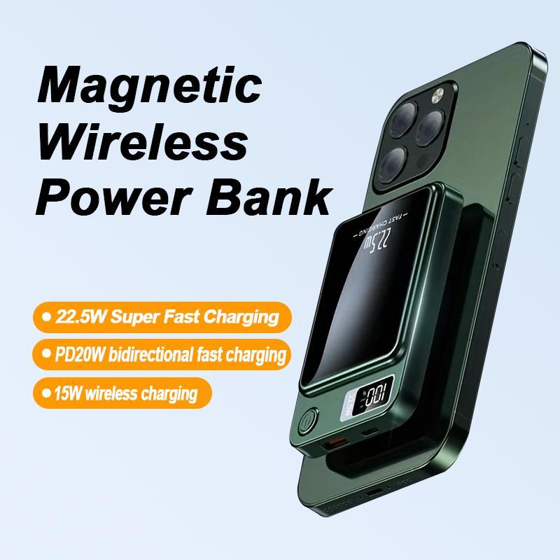 Portable Magnetic Wireless Power Bank, 1 Count 5000mAh 22.5W PD20W Fast Charging Power Bank with LED Digital Display, Suitable for Outdoor Travel