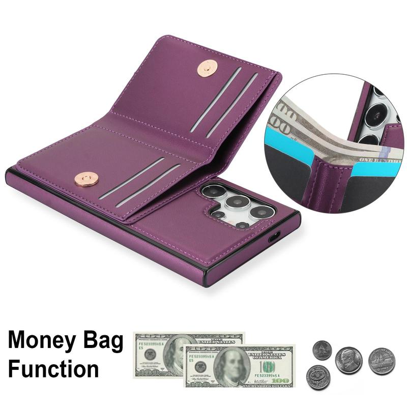 Wallet Case with Card Holder, 1 Count 360° Rotation Ring Kickstand Magnetic Clasp & Durable Shockproof Cover for Samsung Galaxy S24 S23 S22 S21 Ultra S23 FE S21 FE