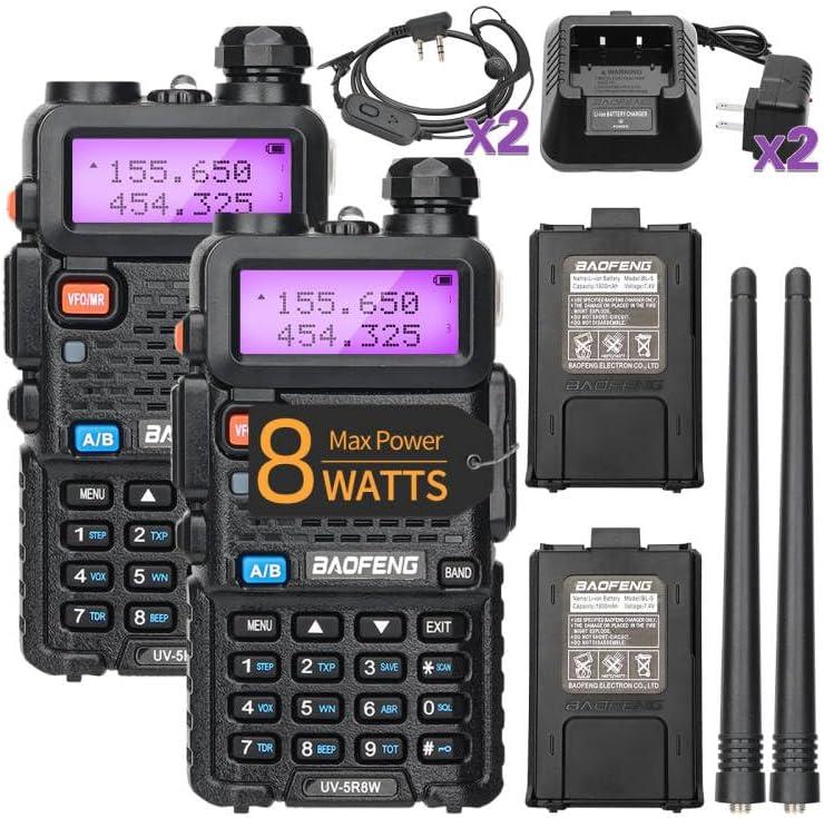 2PCS Baofeng UV-5R 8W High Power Ham Radio Dual Band Long Range Two Way Radio Walkie Talkie Handheld with Earpiece