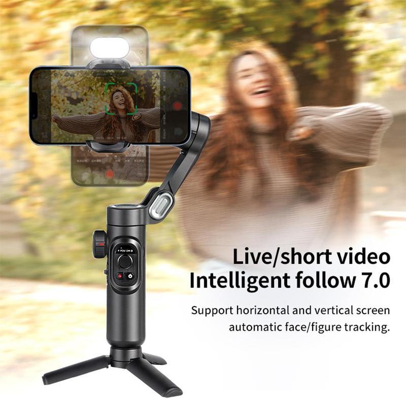 AI Tracking Phone Gimbal Stabilizer, 3-Axis Smartphone Foldable Gimbal for iPhone, Gimbal with Focus Wheel Vlog Stabilizer for iPhone 15 14 Pro Max & Android, Cellphone Accessories Selfie Folding