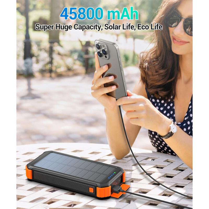 45800mAh Solar Charger Power Bank, Portable Phone Charger with USB C in output, 5V3.1A QC 3.0 Fast Charging for Cellphone, External Battery Pack Compatible with iPhone Samsung Google etc