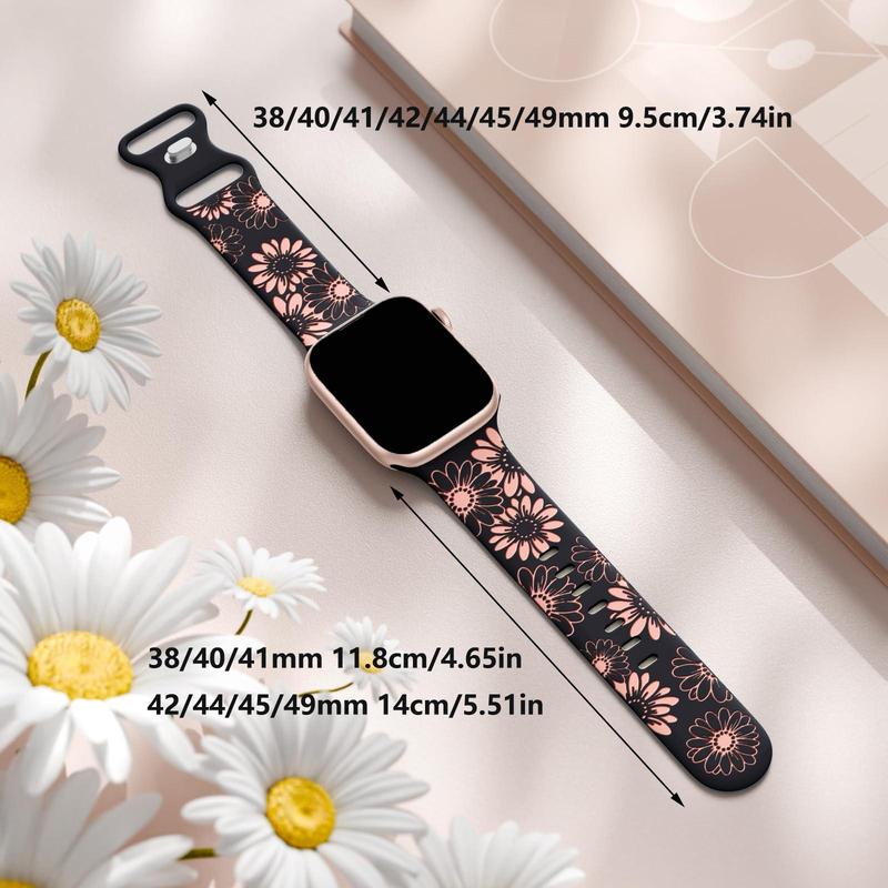 Floral Engraved Watch Band (Band Only), 2 Counts Soft Silicone Sports Watch Band, Smart Watch Band, Wearable Accessories for iWatch Series 9 8 7 6 5 4 3 2 1 SE Ultra 2