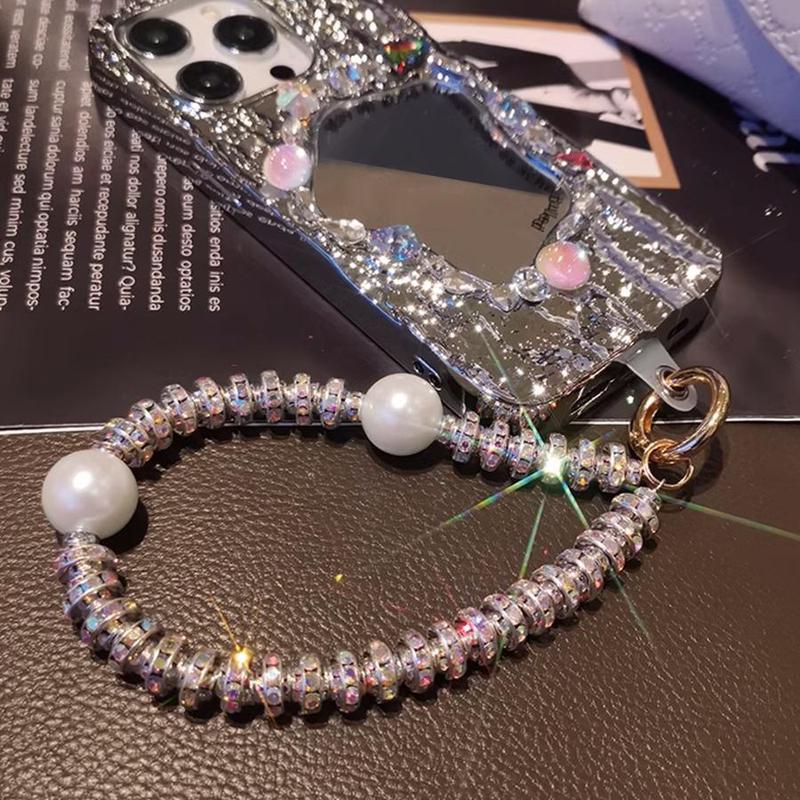 Rhinestone Decorated Phone Chain, 1 Count Fashionable Beaded Phone Lanyard, Phone Strap for Women & Girls, Mobile Phone Decoration Accessories