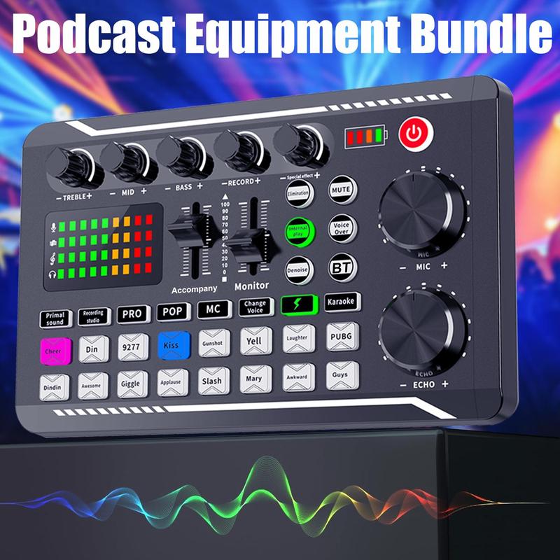 F998 Podcast Equipment Bundle, 1 Set Audio Mixer & Microphone, Multifunctional Podcast Device with Microphone for Live Streaming, Podcast Recording, PC