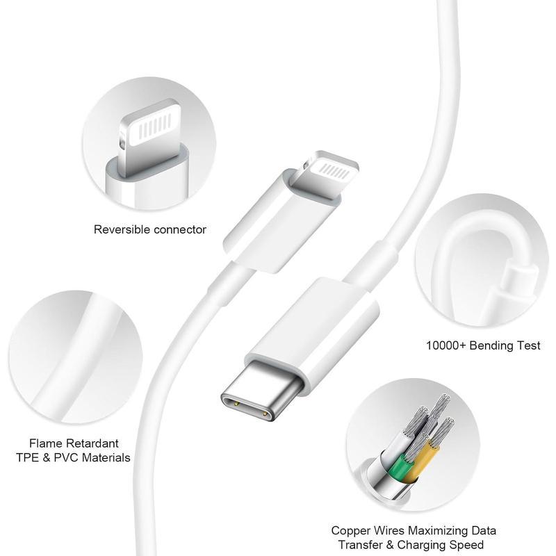 Fast Charger + Type-C  Usb-C to Lightning Cable for iPhone Charging Cellphone Electronic Smartphone Mobile, For Lightning Device