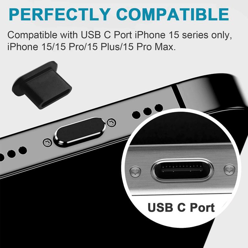 USB C Dust Plug, 2 Aluminum Alloy Dust Plug & 2 Silicone Dust Plug & 5 Anti-static Cotton Swabs, Phone Accessories Compatible with iPhone 15