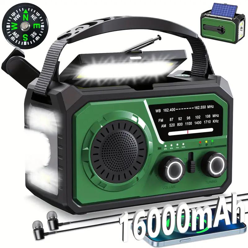 16000mAh Portable Emergency Weather Radio Hand Crank Radio AM FM NOAA Radio Solar Radio With 2 Solar Panels 3Charging Methods SOS Alert 3 Modes Flashlight Cell Phone Charger Reading Light tent light