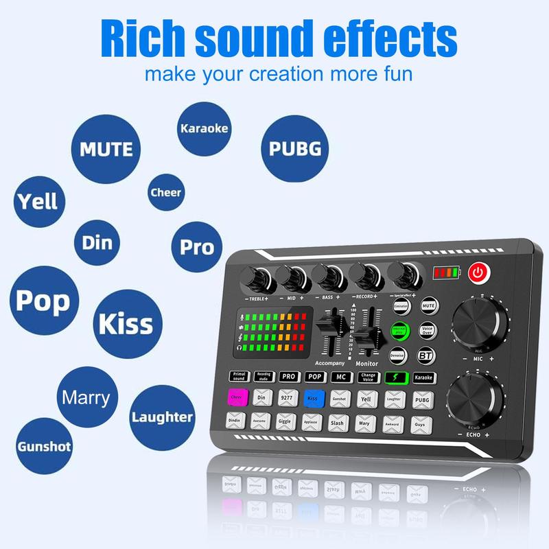 F998 Podcast Equipment Bundle, 1 Set Audio Mixer & Microphone, Multifunctional Podcast Device with Microphone for Live Streaming, Podcast Recording, PC