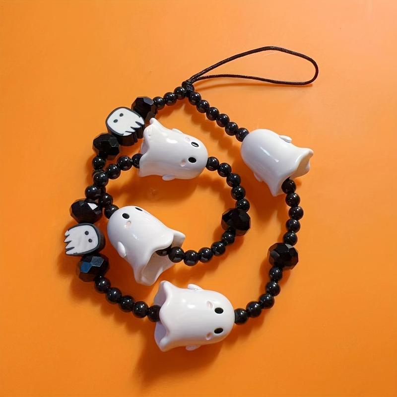 Ghost Design Beaded Phone Chain, Ghost Phone Lanyard, Phone Strap for Women & Girls, Mobile Phone Decoration Accessories