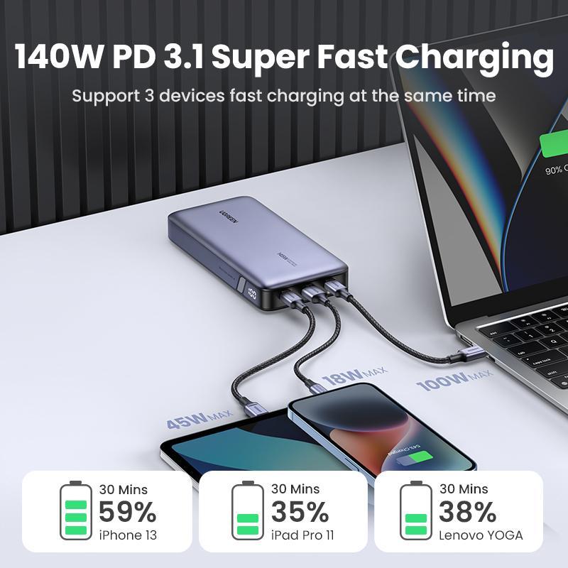 UGREEN 25000mAh PD145W PowerBank 20000mAh PD100W Powerbank Fast Charging with Type C Cable for iPhone 16 15 14 Pro Max Chargeable Accessories Smartphone