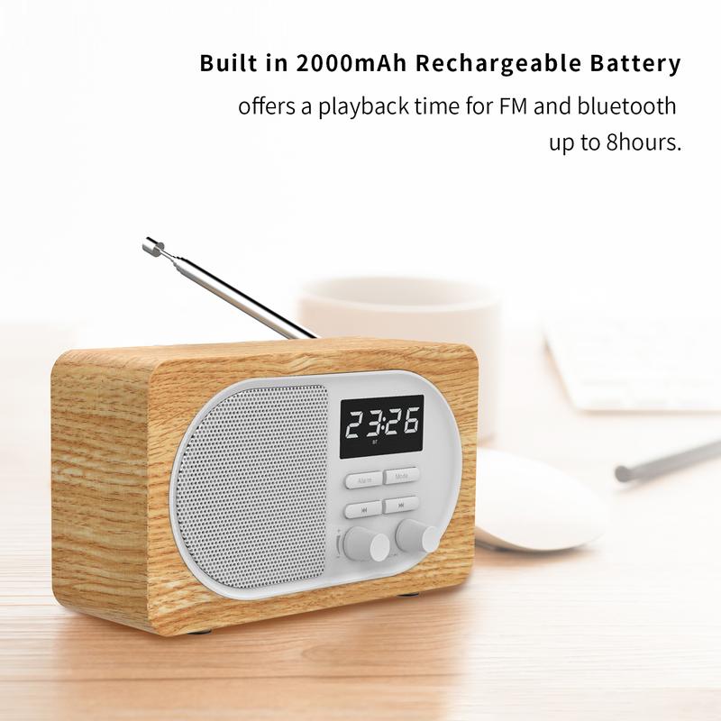 Alarm Clock Radio Bluetooth speaker, Alarm Clocks for Bedrooms, FM Radio, BT5.0,Digital Alarm Clock with Wireless Charging, Hand-free CallingSpeakers with Bluetooth, USB&Aux&TF card Port,