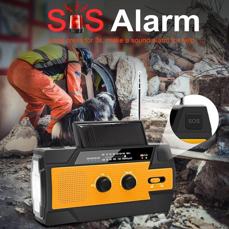 Solar Powered Emergency Hand Crank Radio, Summer 4000mAh Hand Crank FM AM Radio with Flashlight, Portable Radio, Weather Alert Audio Radio Tools, Phone Charger