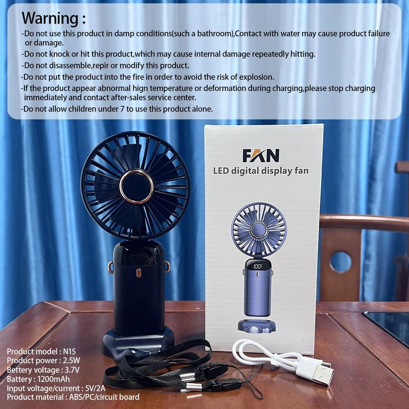 USB Rechargeable Handheld Fan for Summer Gift, Compact Electric Fan with Digital Display, Portable Fan, Cooling Fan, Household Appliances for Home, Office, Travel, Summer Supplies