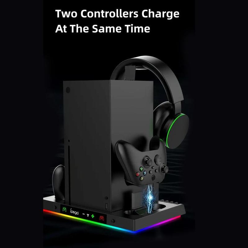 Multifunctional Cooling Stand for Xbox Series X, Smart Charger Headphone Hanger Card Organizer, Console Accessories