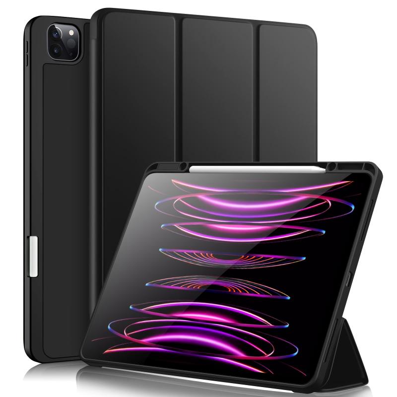 Case Compatible With IPad Pro 12.9 Case 6th 5th 4th 3rd Generation, TPU Flexible Back With Pencil Holder For IPad Pro 12.9 2022 2021 2020 2018, Support Pencil 2 Charging, Black