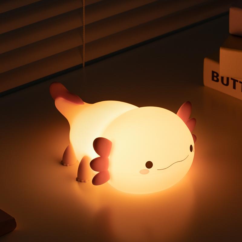 Creative Cute AxolotI LED Night Light - Dimmable Night Bedroom Lamp - USB Rechargeable Silicone Light - Mobile Portable Gifts for Best Friend