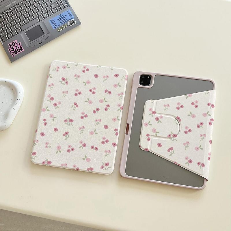 Floral Pattern Tablet Case with Pen Slot, 1 Count 360° Rotatable Tablet Protective Cover, Shockproof Tablet Protector Compatible with iPad