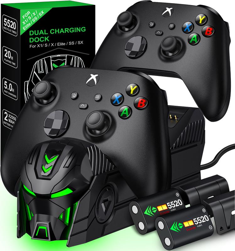 Rechargeable Xbox Controller Charger Station with 2x5520mWh Battery Pack for Xbox One Xbox Series X S Controller with 4 Covers Xbox Accessories Console Smartphone