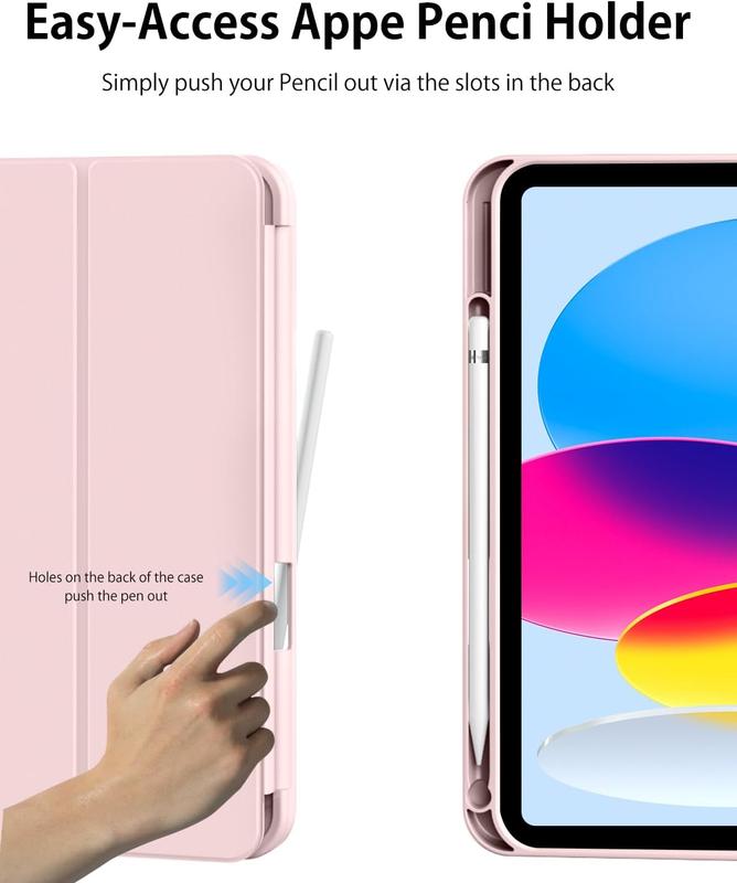 for iPad 10th Generation Case 10.9 inch 2022 with Pencil Holder,  Trifold Stand Case with Slim Soft TPU  Shell Cover for iPad 10th Gen, Support Touch ID, Auto Wake Sleep, Pink