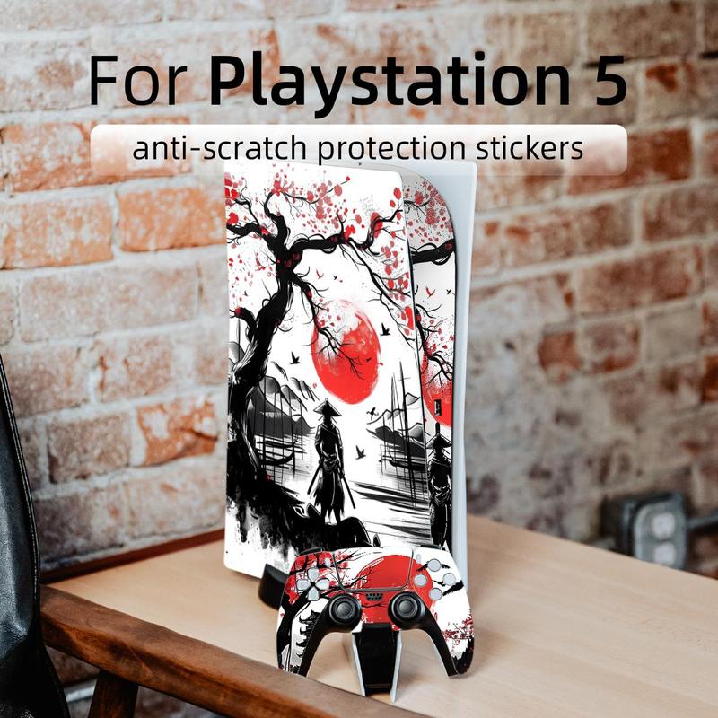 Hand-painted Anime Scene Game Console Skin Sticker (1 Set), Multipurpose Self-adhesive Anti-scratch Protective Film, Multifunctional Game Console Protector For PS5