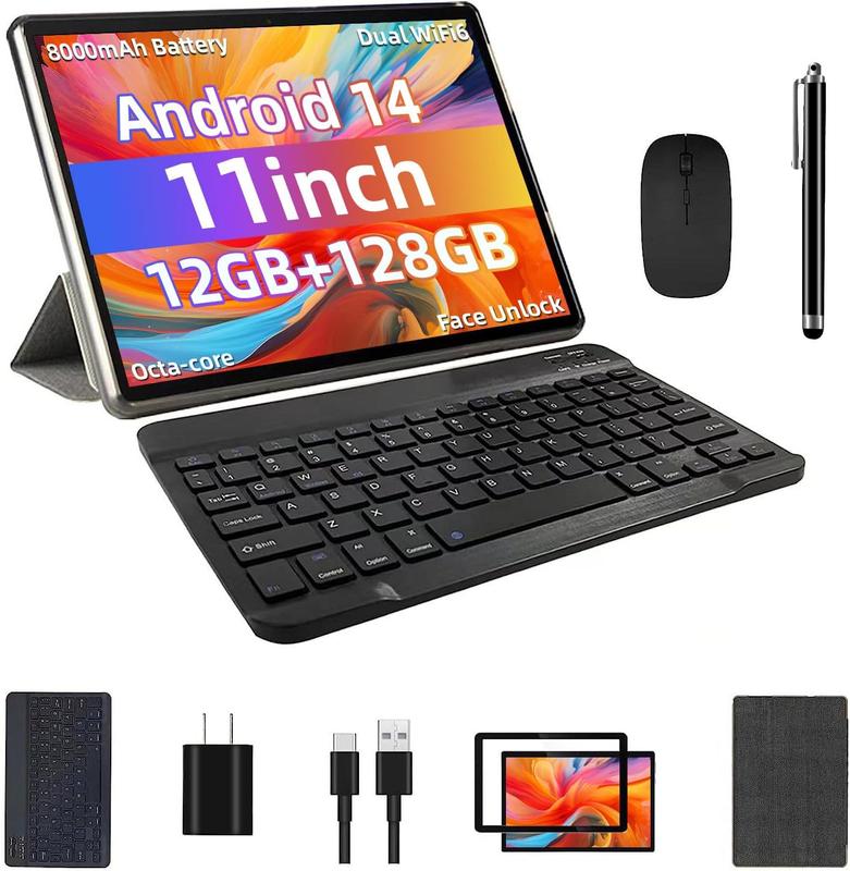 Android 14 Tablet, 12GB+128GB +512GB Expand, Face Unlock, 8000mAh Big Battery+18W Fast Charging, Dual Stereo Speakers, Octa-core CPU, WiFi6, BT5.0,Touchscreen Display, 11inch 2in1 Tablet PC Tableta