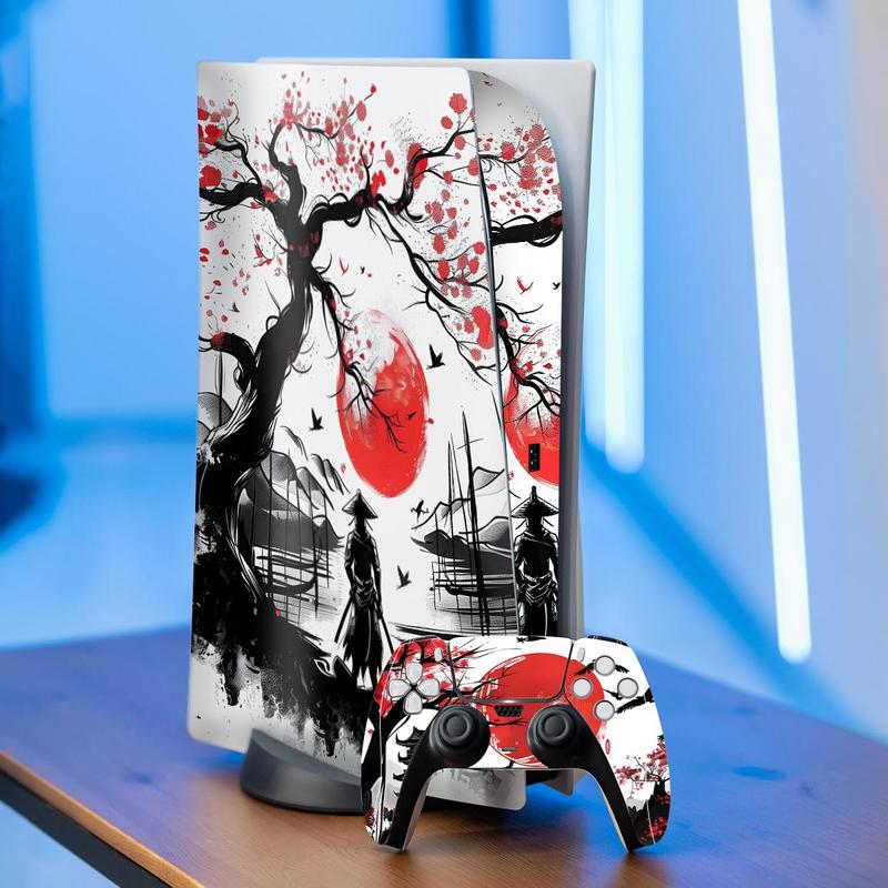 Hand-painted Anime Scene Game Console Skin Sticker (1 Set), Multipurpose Self-adhesive Anti-scratch Protective Film, Multifunctional Game Console Protector For PS5