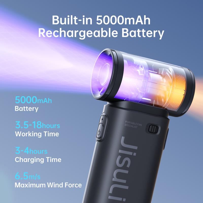 JISULIFE Mini Portable Fan 5000mAh USB With 5 Wind Speeds [3.5-18 Working Hours]  , Fashionable, cool and multifunctional