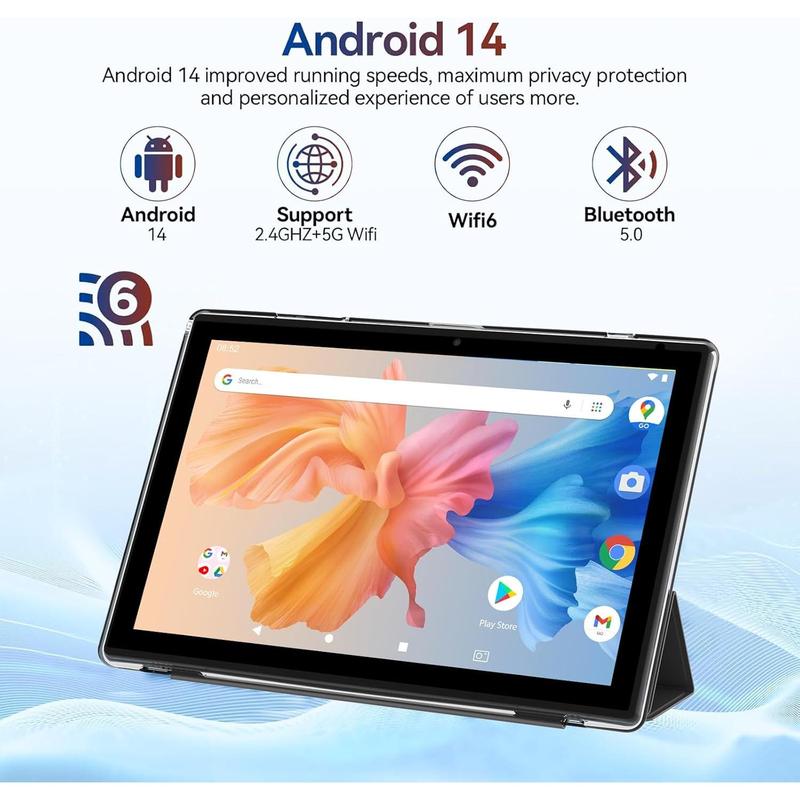 2024 Newest Android 14 Tablets 10 Inch, 2 in 1 Tablet, Tablet with Keyboard Case, 8GB+64GB ROM 512GB Computer Tablets, Quad Core, HD Touch Screen, Dual Carema, , , BT,  GMS Black