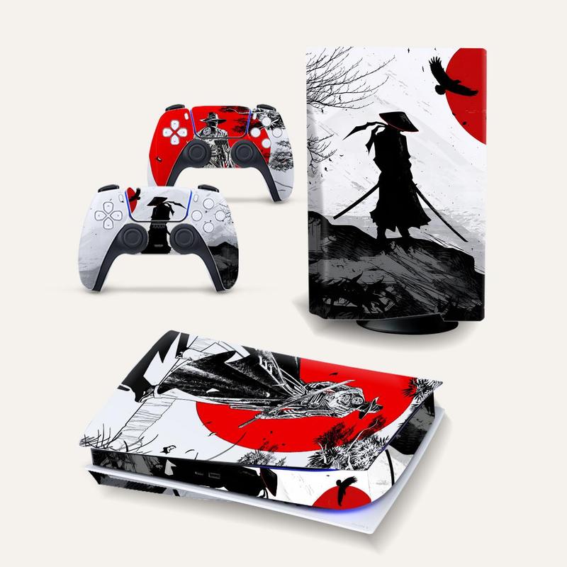 Hand-painted Anime Scene Game Console Skin Sticker (1 Set), Multipurpose Self-adhesive Anti-scratch Protective Film, Multifunctional Game Console Protector For PS5